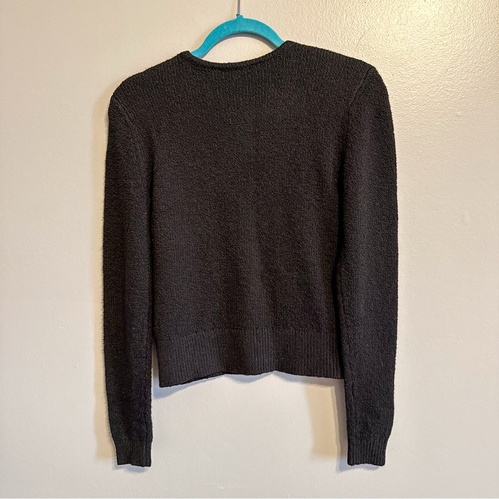 BCBG Max Azria Black Knit Sweater Faux Leather Shoulder Panels Size Small - Picture 5 of 5